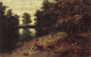 unknow artist A wooded landscape with a boar hunt